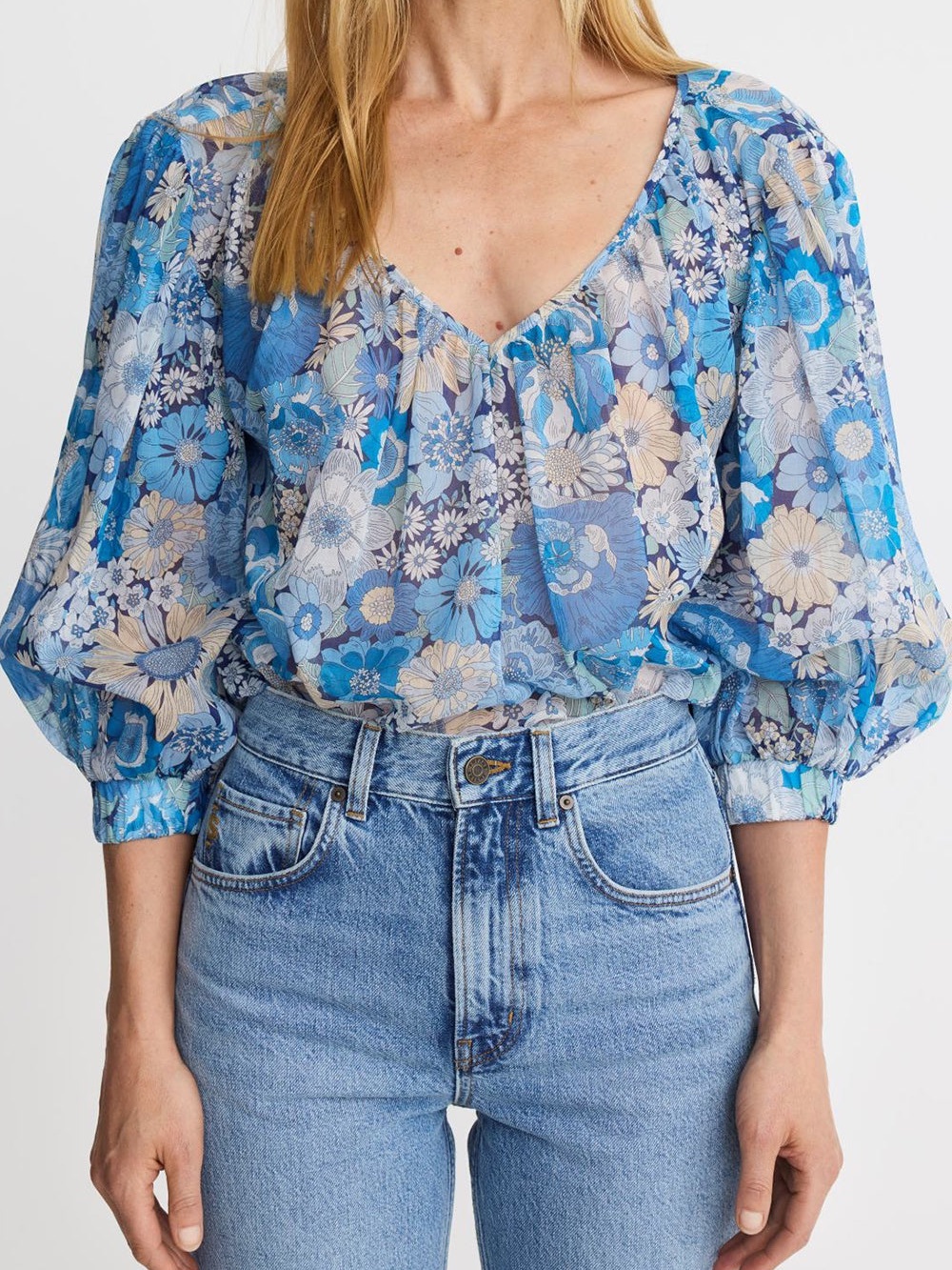 SMYTHE Shirred V-Neck Reversible Blouse floral